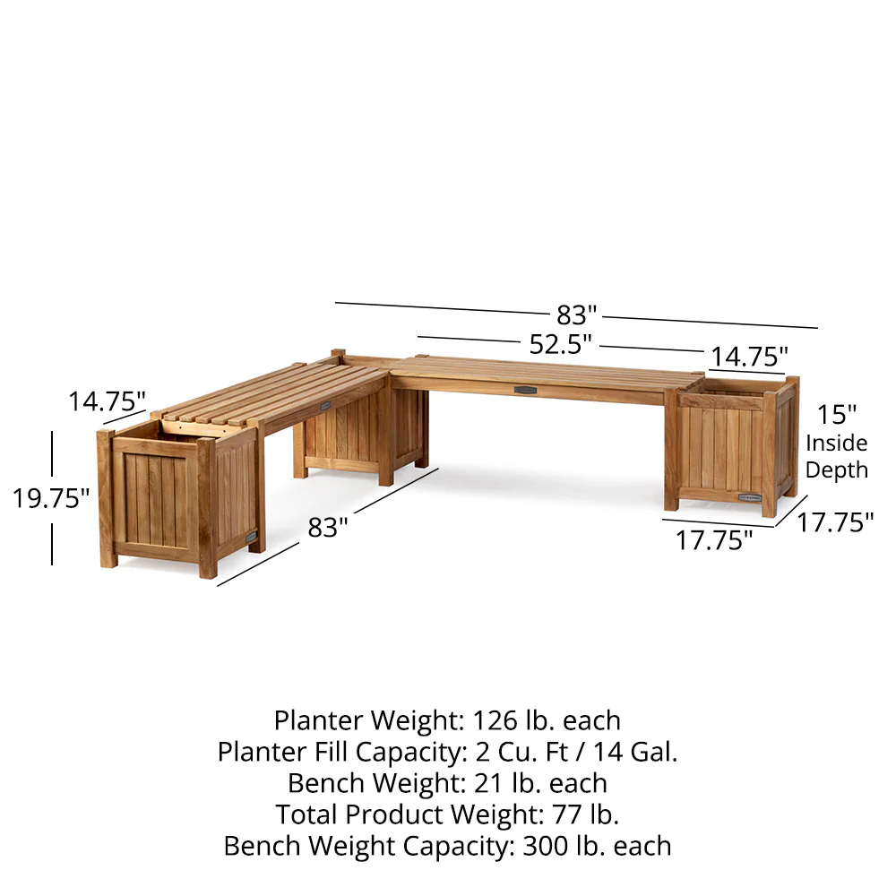 Grade A Teak Square Planter Box and Connecting Bench - Image 10