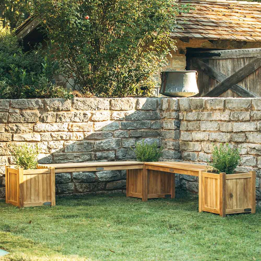 Grade A Teak Square Planter Box and Connecting Bench - Image 3