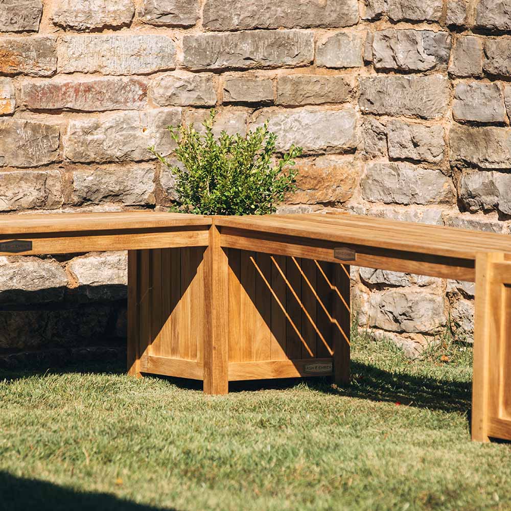Grade A Teak Square Planter Box and Connecting Bench - Image 4