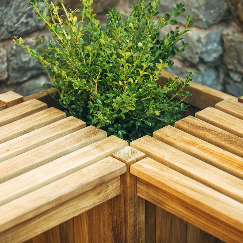 Grade A Teak Square Planter Box and Connecting Bench - Image 5