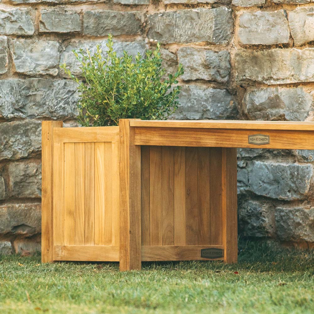 Grade A Teak Square Planter Box and Connecting Bench - Image 8