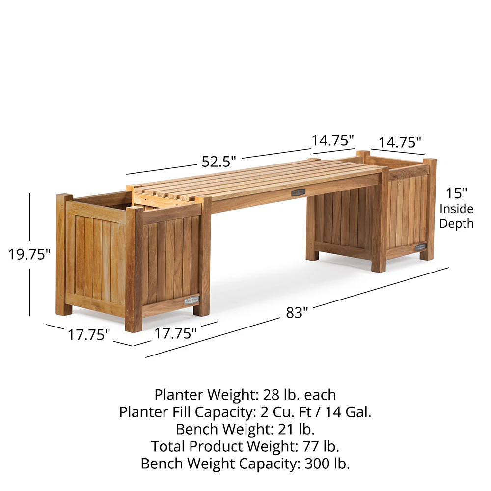 Grade A Teak Square Planter Box and Connecting Bench - Image 9