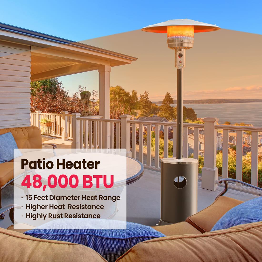 Pamapic 48,000 BTU Propane Patio Heater with Table Design & Wheels - Image 10