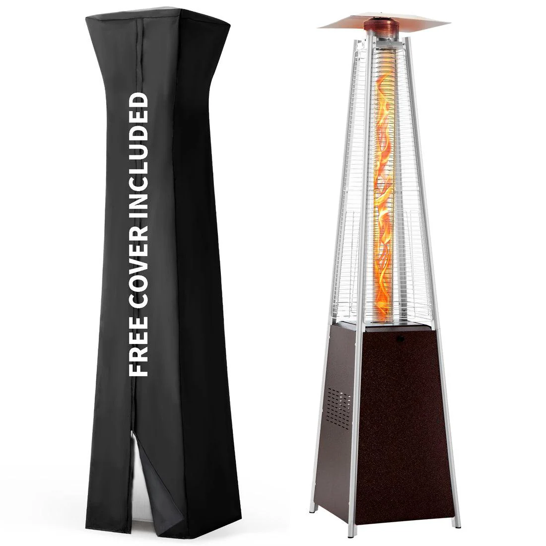 Pamapic 48,000 BTU Pyramid Flame Patio Heater with Glass Tube & Cover - Image 16