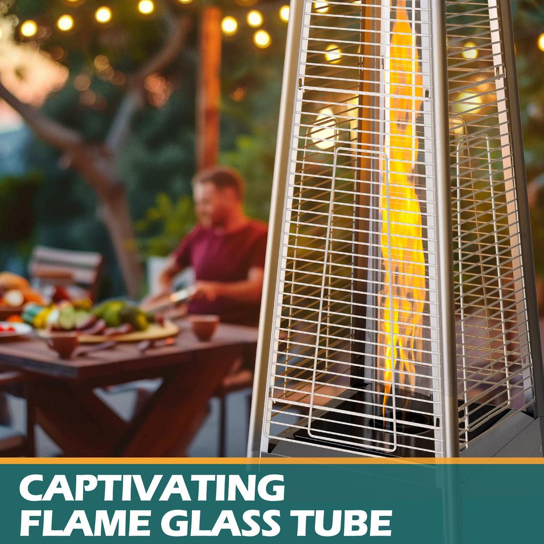 Pamapic 48,000 BTU Pyramid Flame Patio Heater with Glass Tube & Cover - Image 4