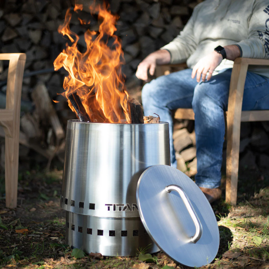 Scratch and Dent, DUO Medium Stainless Steel Fire Pit with Lid - Image 2