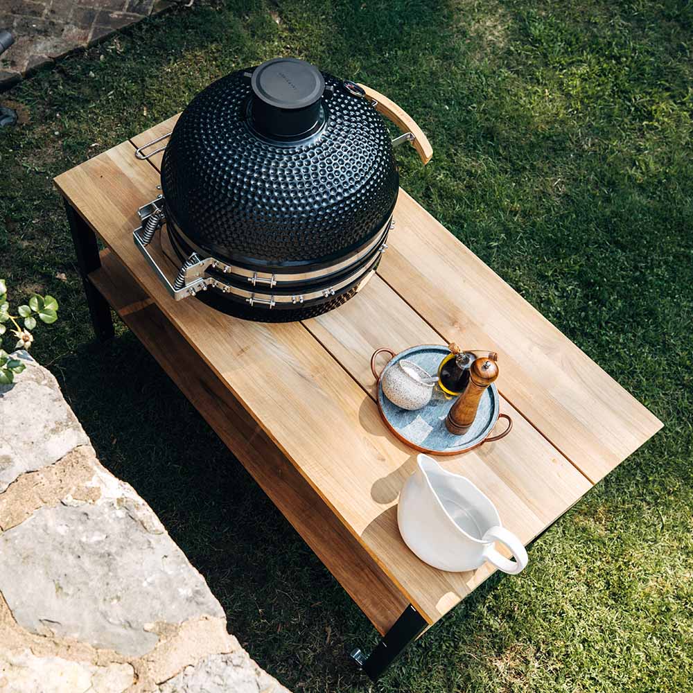 Scratch and Dent, Grade A Teak Ceramic Grill Table with Aluminum Frame - Image 4