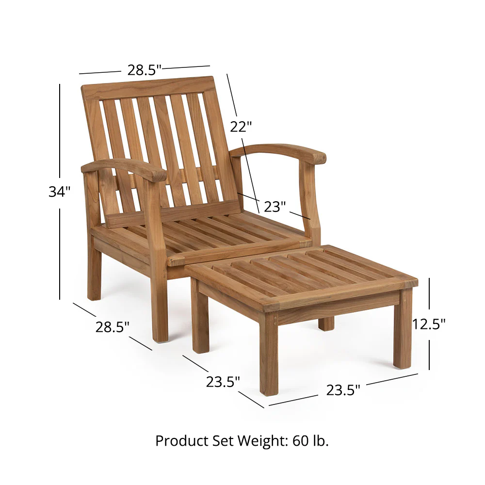Scratch and Dent, Grade A Teak Lounge Chair with Ottoman - Image 10