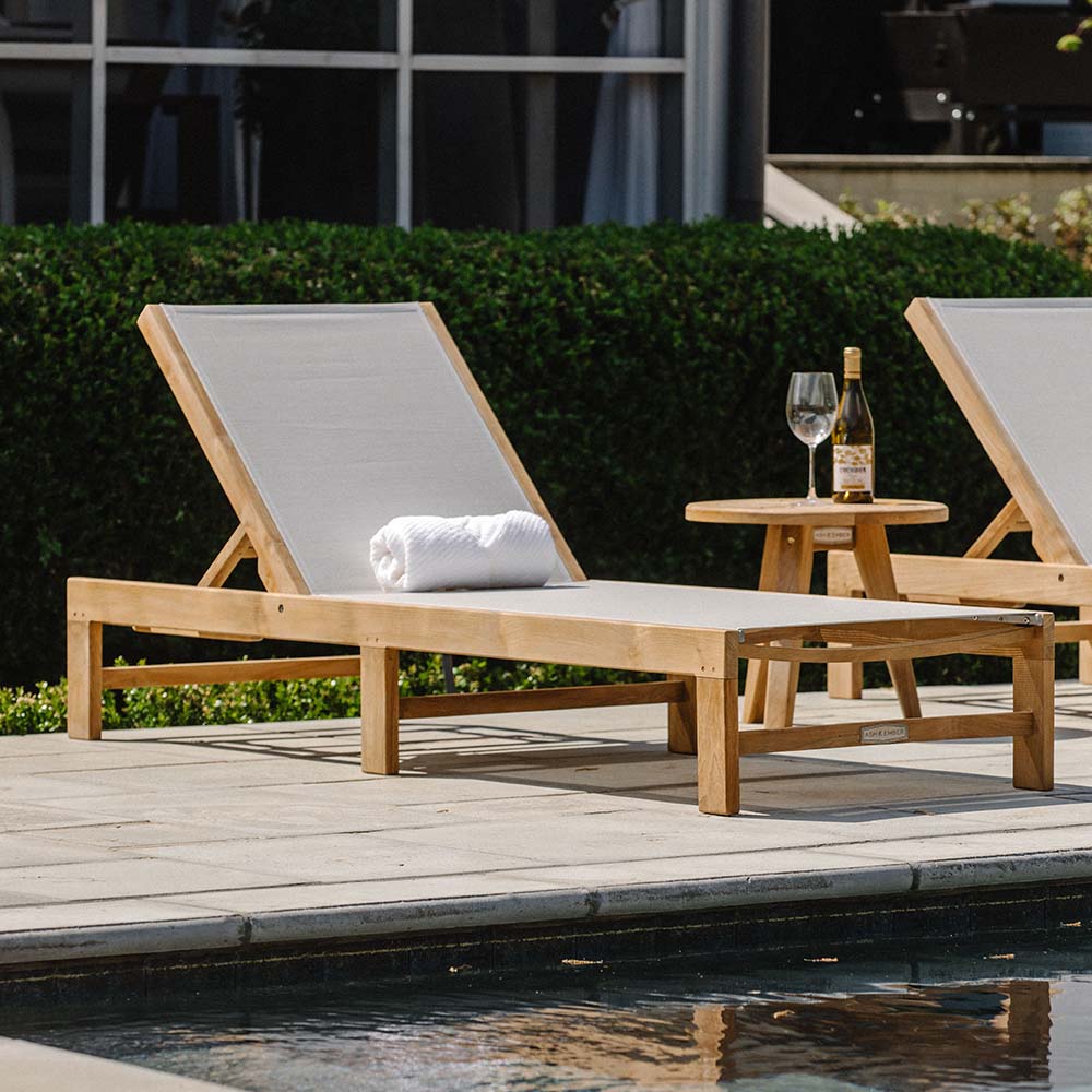 Scratch and Dent, Grade A Teak Reclining Sling Lounger - Image 9